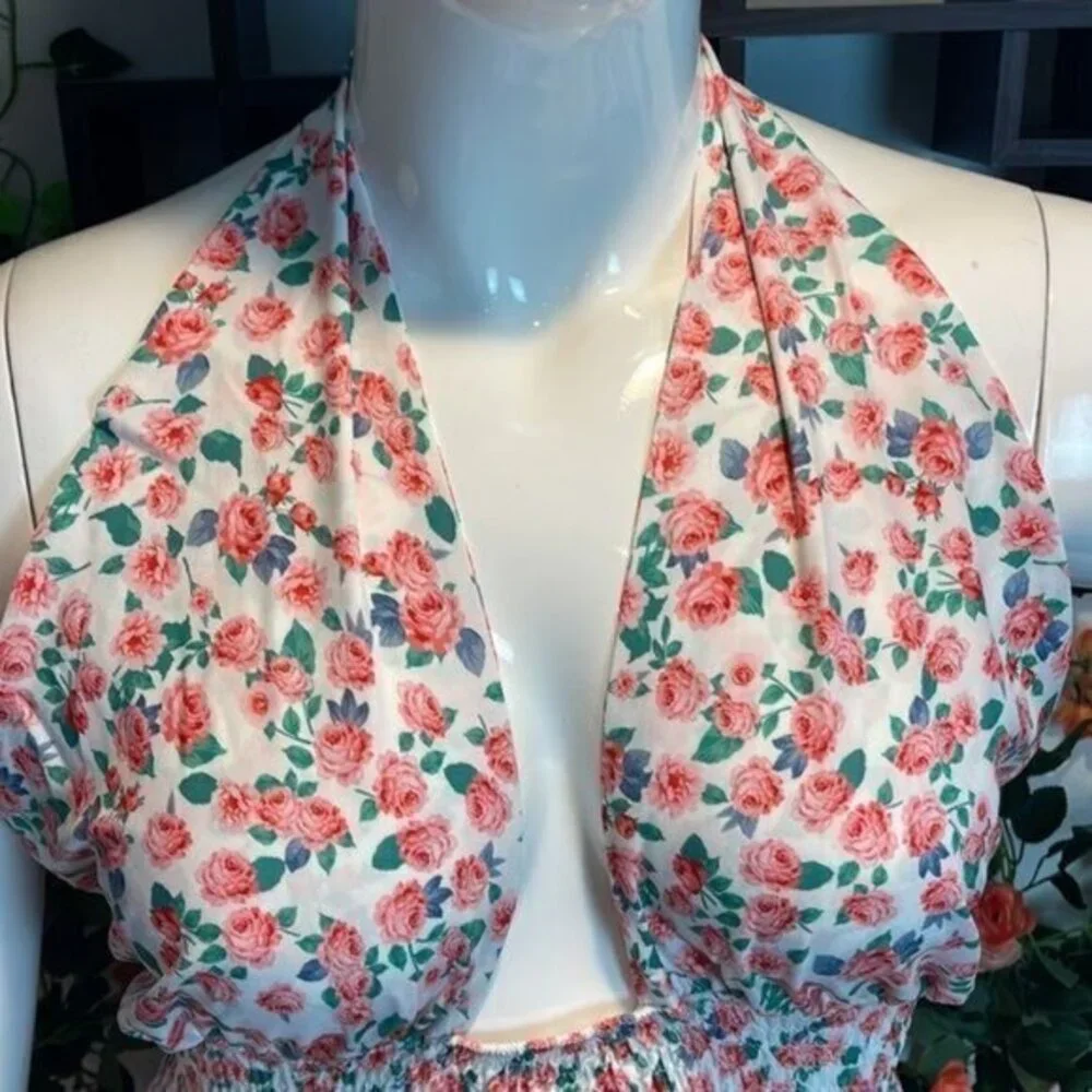 Cupshe Floral Cut Out Halter Skater Ditsy Print Backless Tie A-Shape dress Large